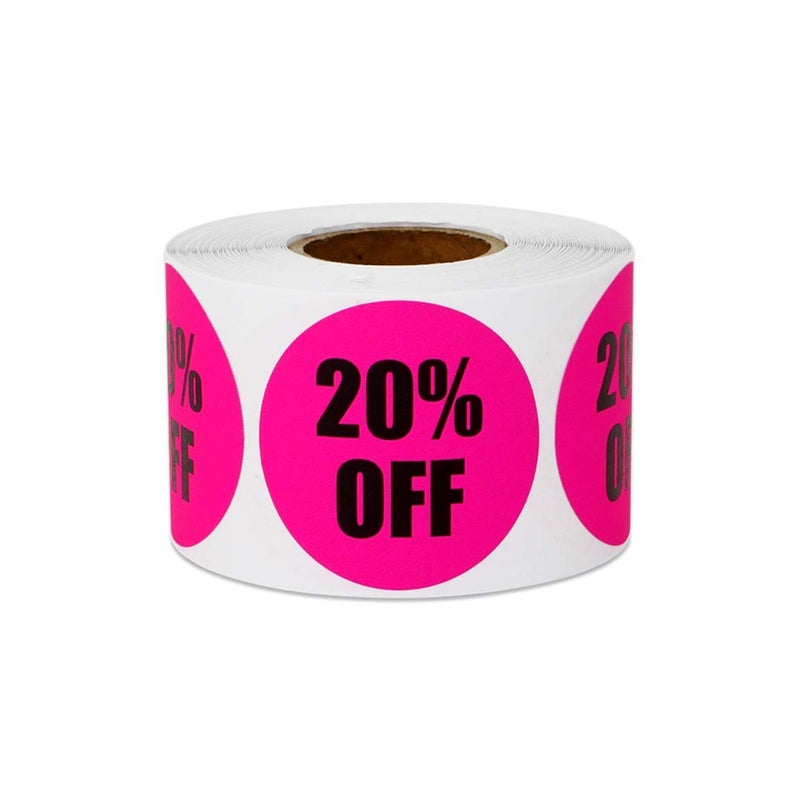 OfficeSmartLabels 20 Percent Off Stickers - Discount Sale Labels for Small Business Supplies Retail Store Markdown Pricing Stickers - 1.5 Inch Round Circle Fluorescent Pink Adhesive - 300 Labels/Roll - Image 1